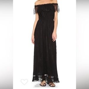 NWT The Kooples Bohemian Black Lace off the shoulder sleeve Maxi Dress